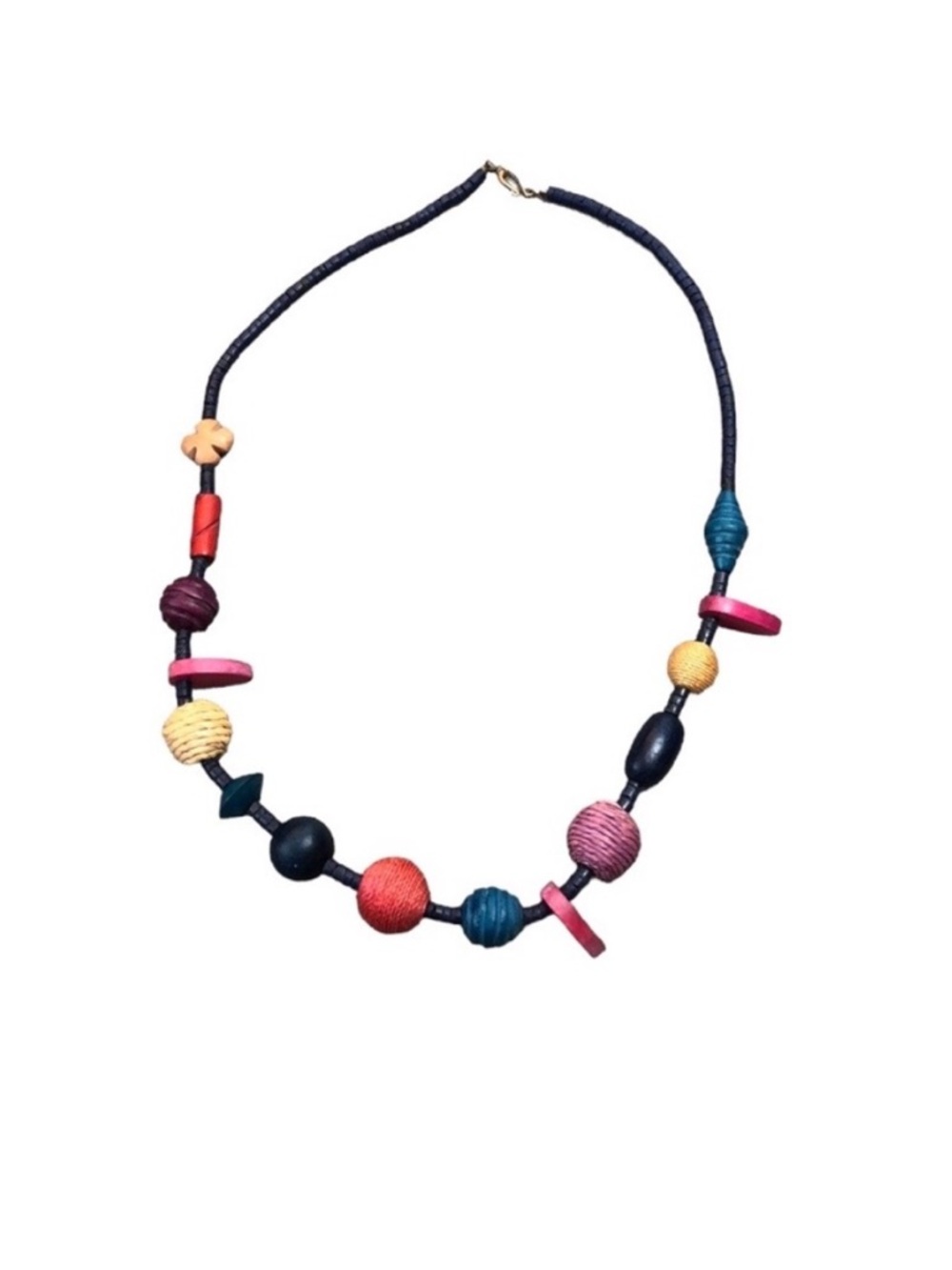 Colorful Beaded Textured Statement Vintage Multicolor Necklace 29”